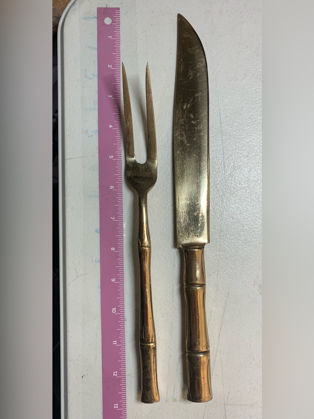 Vintage Star of Siam Nickel Bronze Bamboo Theme Carving Set. 3494